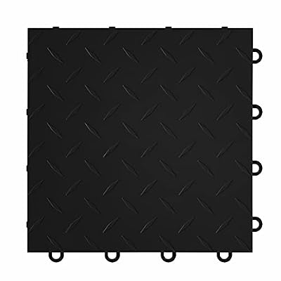 FlooringInc's Nitro 12"x12" Snap-Together Garage Flooring Tiles, Non-Slip Interlocking Plastic Garage Floor Mat, Garage Organization & Garage Storage, Diamond Pattern, Black, 52 Tiles, 52 Sq/Ft