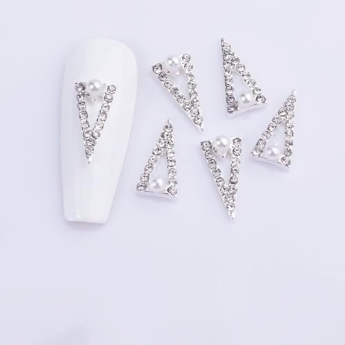 qbodp 20 Pcs Triangle Nail Charms, Fashion Nail Ornaments, Rhinestone Triangle Decorations for Nail, Nail Supplies Nail Art Decoration Accessories,Silver