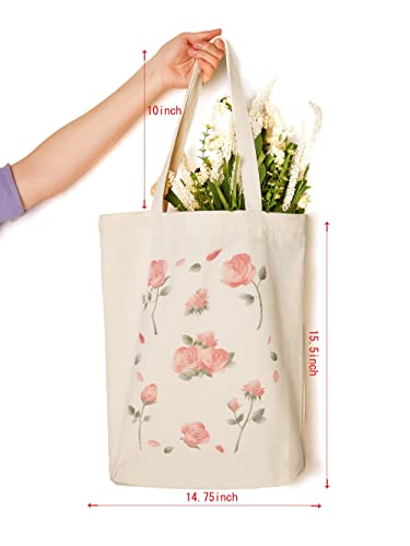 Xuzey Canvas Tote Bag For Women, Reusable Grocery Bags With Inner Pocket & Zipper, Cute Flower Tote Bag For Work Beach Travel Shopping #TOP1