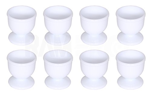 RAM-PRO 8pc Egg Cup Set - White Durable Plastic for Serving Soft Hard Poached Eggs Breakfast Brunch