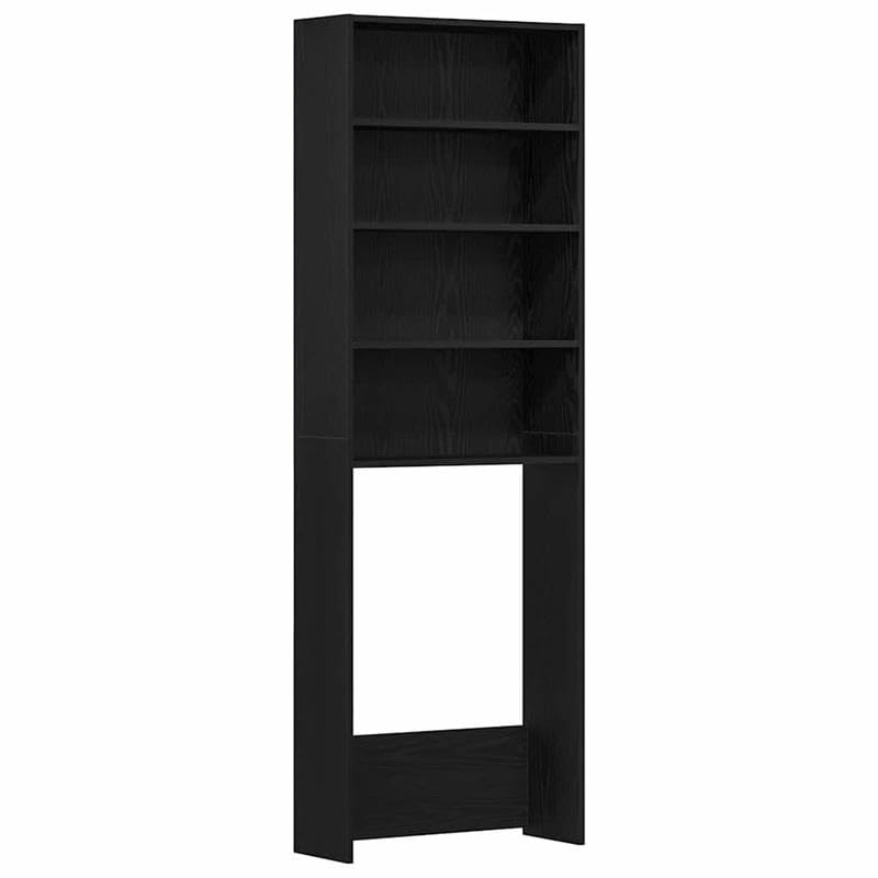 Eleganz Armario para lavadora de madera de densidad media en roble negro, 64 x 24 x 190 cm, elegante armario de almacenamiento para lavadoras, ahorra espacio y estable, ideal para hogares pequeños y