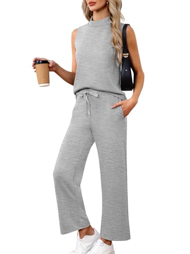 Casly Lamiit Two Piece Outfits for Women Mock Neck Tank