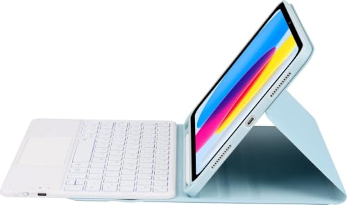 Image of RTSY Keyboard case for iPad A16 (11th) & 10th Gen with Multi Gesture Touchpad & 7-Color Backlit,Multi Viewing Angle,Pencil Slot,Magnetically Detachable Bluetooth Keyboard-Blue /White