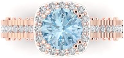 Clara Pucci 2.37 tcw Round Cut Cocktail Ring for Women in 14K Rose Gold, Natural Aquamarine Birthstone w/Halo Accents Solid Gold Womens Statement Fashion Ring (Size Adjustable)