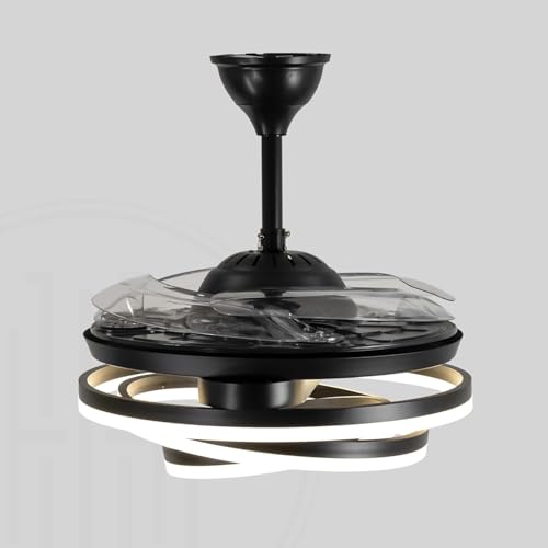 Image of HDC Invisible Black Rings Ceiling Fan Chandelier - Retractable ABS Blades Fandelier with Remote Control - Modern LED Ceiling Fan with Light for Living Room & Bedroom - Luxury Lighting