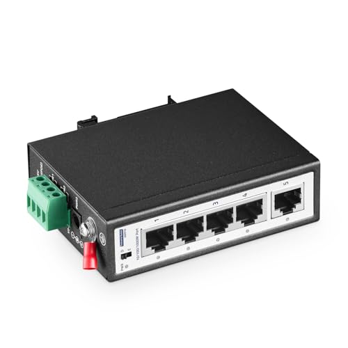 Conmutador de riel DIN industrial mini Gigabit de 5 puertos, 4 puertos 100/1000 Mbps, 1 enlace ascendente Gigabit, riel DIN y soporte de pared incluidos, conmutador Ethernet industrial no administrado