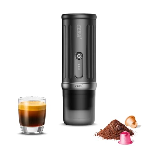 CERA+ Cafetera expreso portátil autocalentable, 8 tazas por carga, 20 bares, CERApresso compatible con cápsulas NS y café molido, Cafetera eléctrica de viaje para camping, senderismo, oficina y coche CERA+ Cafetera expreso portátil autocalentable, 8 tazas por carga, 20 bares, CERApresso compatible con cápsulas NS y café molido, Cafetera eléctrica de viaje para camping, senderismo, oficina y coche