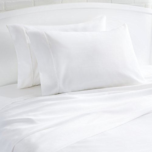 Image of Amazon Basics 400 Thread Count Soft 100% Cotton Pillow Cases, Wrinkle Resistant, Sateen Weave, King Size, 40 inch x 20 inch, Machine Washable, White, Set of 2, Pillows Not Included