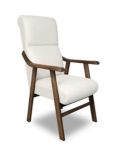 SERMAHOME Sillon butaca Boston, Estructura de Madera de Haya Color Nogal. Tapizado en Polipiel Color Blanco. Sillon para Comedor | Silla geriatrica | Sillon Relax