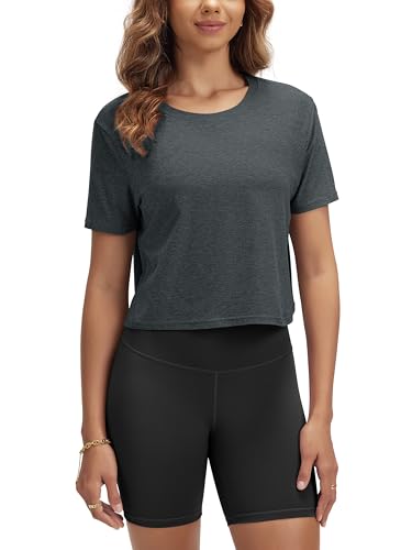 Image of ODODOS Women's Performance Cropped Tee Ultra Soft odSTRATUM Tech Short Sleeve Relaxed Top Crew Neck T-Shirts