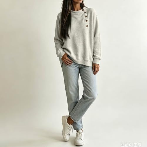Crewneck Sweatshirt Women Fall Long Sleeve Side Button Oversized Hoodies - image 5