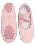 Ballerina Shoes for Girls Split-Sole Dance Flats PU Artificial Leather Ballet Slippers with Elastic Laces Pink