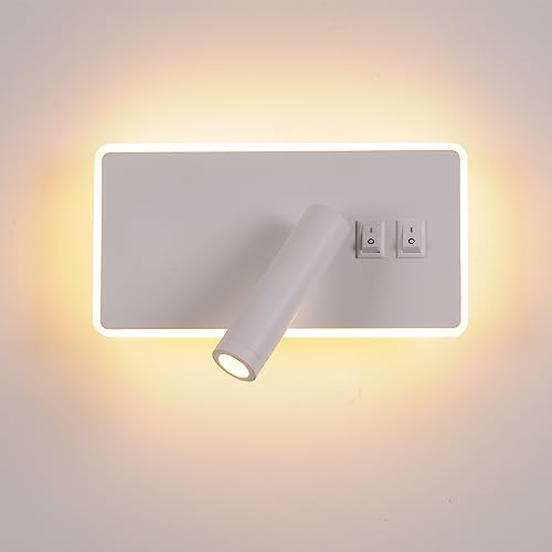 AIRTWESD Applique da comodino orientabile LED Lampada da Parete camera da letto Faretto da camera da letto luce per la lettura (3W + 9W 3000k)