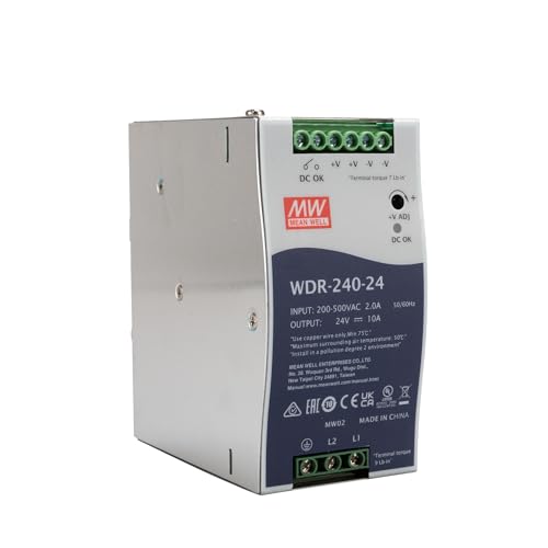 Alimentation Rail DIN Mean Well WDR-240-24 haute efficacité énergétique de 240W