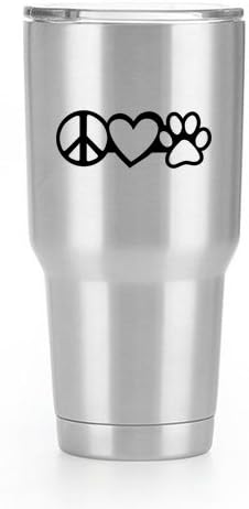 Paz, amor, huella de perro calcomanía de vinilo (2unidades.)  Yeti vaso Ozark Trail Rtic Orca  Adhesivos solamente. Taza no incluidas.  Negro  24x