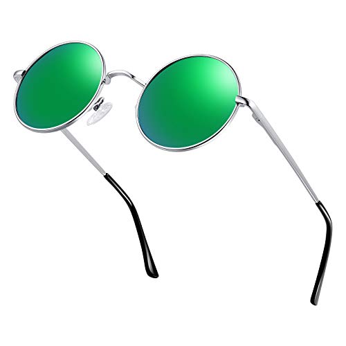 Óculos de sol polarizados redondos Retrô Steampunk, Lennon Óculos Dark Armação de Vintage Hippie Met