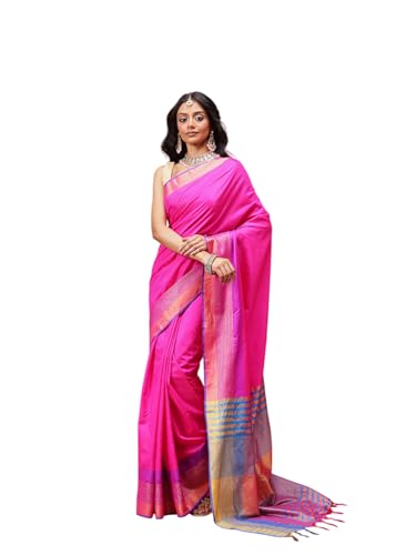 Image of Amazon Brand - Anarva Pattu Art Silk Woven Ready To Wear Saree Pink