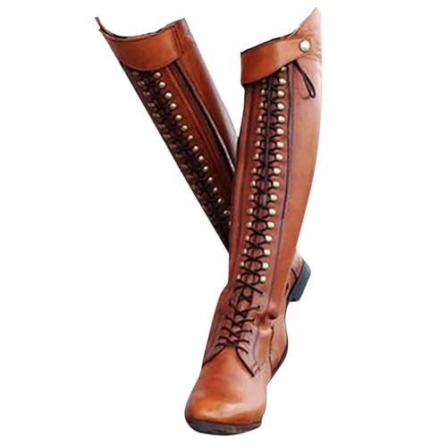 LNNLOO Bottes D'équitation Thermiques (34-43), Bottes D'équitation Hautes Jusqu'aux Genoux, À Lacets + Bout Pointu, Antidérapantes + Imperméables, Talon Bas (1-3...