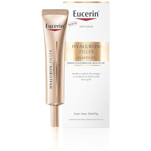 Eucerin Hyaluron-Filler + Elasticity Crema de contorno de ojos FPS 20 (15 ml), crema antiarrugas y antiojeras 2 en 1, fórmula con Ácido Hialurónico para todo tipo de pieles
