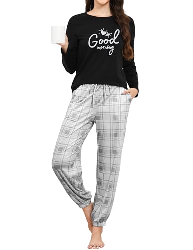 Catálogo de Pijama Dama para comprar online. 50 GAESHOW Conjunto de Pijama Mujer Algodón Pijamas Mujer Cuello Redondo Ropa de Dormir Mangas Largas y Pantalones Largos Estampado de Cuadros