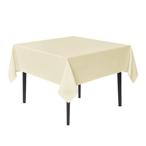 Image of sancua Square Tablecloths 54x54 Inch Beige Fabric Table Cloth | For Square or Round Tables, Washable Polyester Cover for Dinner, Holiday Party, Decorative Display Tables
