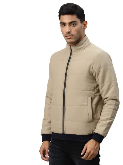 Image of Style Quotient Men Beige Reversible Padded Jacket with Patchwork