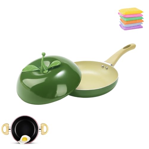 Cacerola poco profunda con tapa, cacerola de hierro fundido, olla de hierro fundido esmaltado, olla de tomate, cocotte, olla antiadherente para sopa, lata de pasta, olla de cocina multifunción (verde