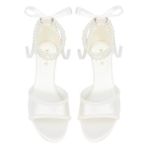 Pearl Heels Wedding Shoes for Bride Block Heel Bridal Shoes Women's Heeled Sandals2