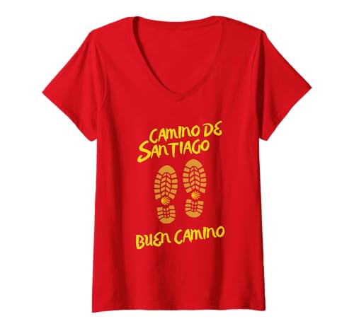 Womens CAMINO DE SANTIAGO, BUEN CAMINO, Hiking Boots Souvenir V-Neck T-Shirt