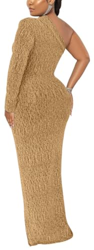 Women's Formal Evening Gowns Elegant Sparkly One Shoulder Maxi Dresses Sexy Long Sleeve High Split Party Long Dress4