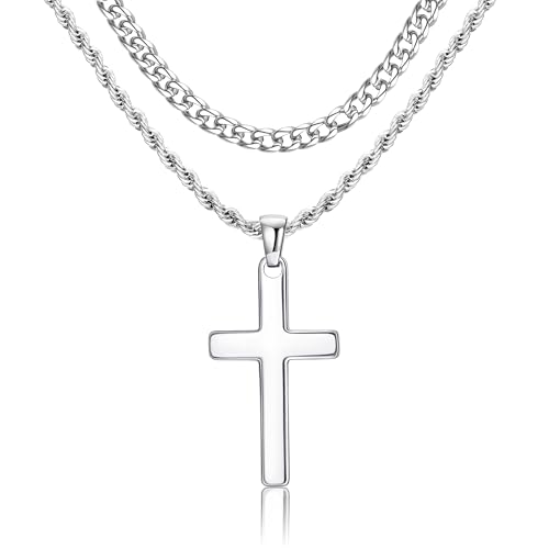 sailimue Stainless Steel Cross Necklace for Men Layered Cross Chain - image 1