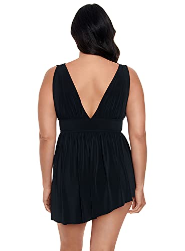 Longitude Women's Plus Swimwear Black Tie Goddess Flyaway Soft Cup One Piece Swimdress, Black, 22 Plus3