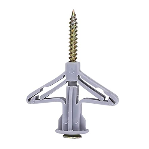 Hollow-Wall Anchors, Drywall Anchor kit with Screws, Self-Drilling Hollow Wall Anchor, Grey, 65Lbs (One Size, Anchor 100pcs+Screw 100pcs)