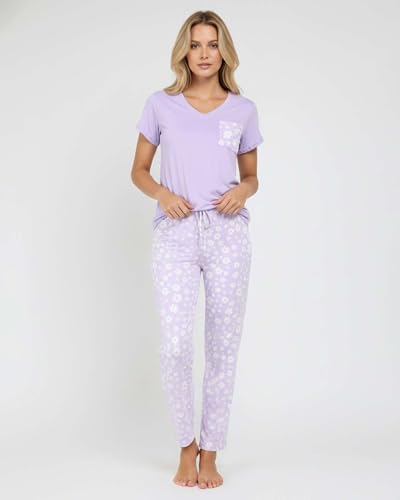 Image of Real Essentials 2 Pack: Women's Comfy Pajama Sets - Short Sleeve Ladies Loungewear Sleepwear PJs (Available In Plus)