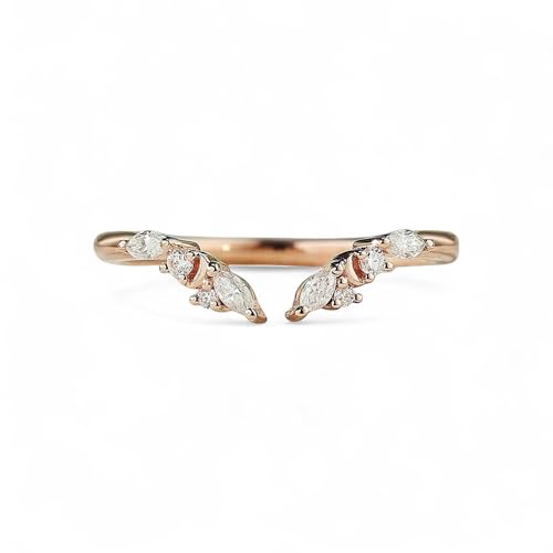 Rose Gold V Shaped Open Ring for Women – Marquise CZ Leaf Chevron Stacking Band, Adjustable Dainty Promise Ring, Elegant Wedding Jewelry Gift