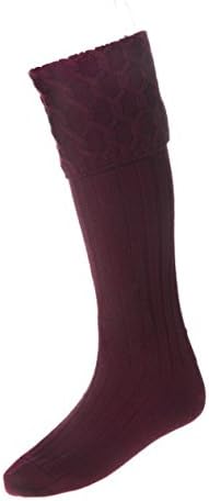 The House of Cheviot Lewis Cable Knit Burgundy Claret Merino Wool Kilt Hose Socks Made in Scotland