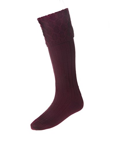 The House of Cheviot Lewis Cable Knit Burgundy Claret Merino Wool Kilt Hose Socks Made in Scotland