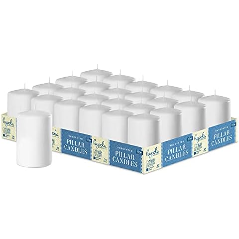HYOOLA White Pillar Candles 50/75 mm (2 x 3 Inch) - 24 Pack Unscented Pillar Candle Set - European Made Cover