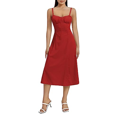 Qianderer Robe longue bustier Y2K à col carré pour femme, coupe basse, sans manches, d'été,...