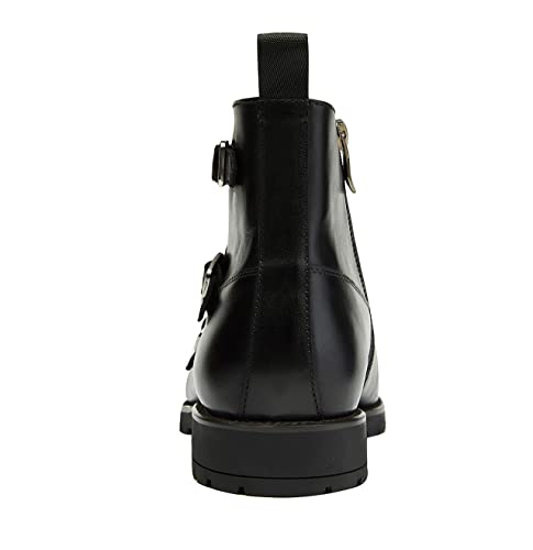 Santimon Men's Ankle Boots Genuine Leather Plain Toe Buckle Monk Strap Classic Chelsea Dress Cowboy Boot4