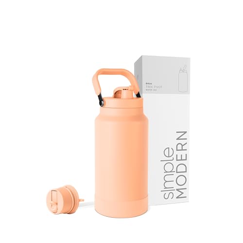 Image of Simple Modern Trek Pivot | Half Gallon Water Bottle Jug with Handle & Boot | Interchangeable Straw & Chug Lids | Large Insulated Stainless Steel | Sports Camping Outdoors | 64oz, Bellini