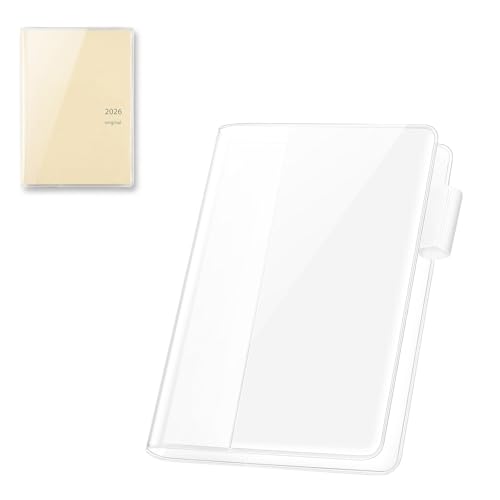 A6 Clear Planner Cover for Hobonichi Original Transparent PVC Case with Pen Holder Bookmark Card Pockets for Midori Stalogy Notebooks Waterproof Protective Cover(1-Pack)