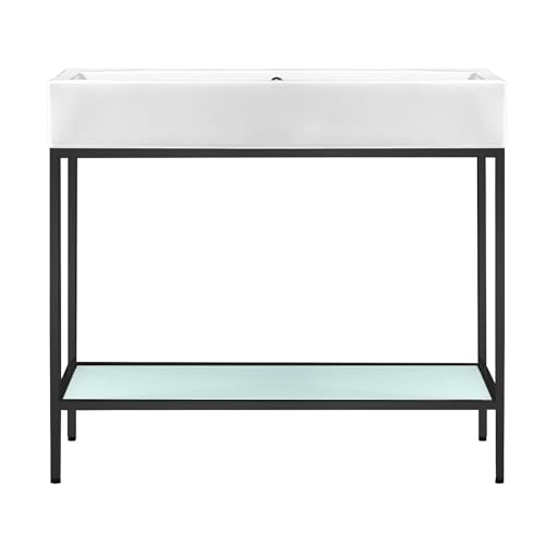 Image of Swiss Madison Pierre 40 inch Open Shelf Black Frame Freestanding Bathroom Vanity with Sink Top