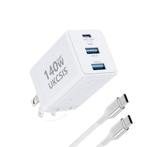 140W Mac Book Charger, USB C Fast Charger Foldable 3-Port