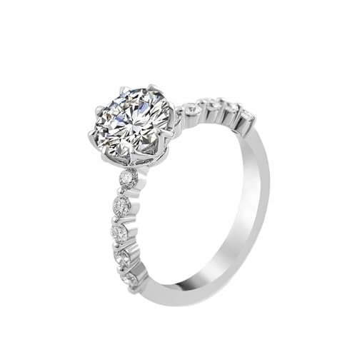 Aotiwe Anillo para mujer, anillos de compromiso redondos con moissanita, oro blanco, regalos únicos para mujer, R 1/2, Oro blanco de 9 quilates, Moissanita