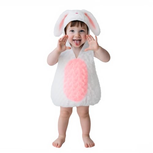 VZQI Baby Unisex Plush Animal Outfit Toddlers and Kids Rabbit Sleeveless Hooded Dress