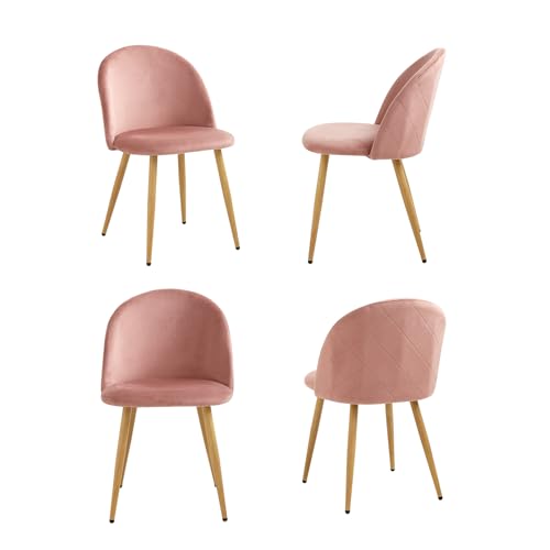 JZGORC Lot de 4 Chaises de Salle à Manger en Velours Doux - Cuisine Moderne Avec Pieds en Métal et Coussin de Protection Réglable - Rose