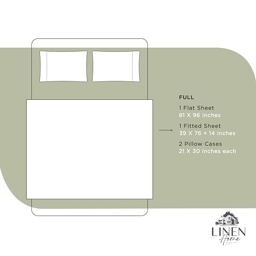 Image of Linen Home 100% Cotton Percale Sheets Full Size, Sage, Deep Pocket, 4 Pieces Set - 1 Flat, 1 Deep Pocket Fitted Sheet and 2 Pillowcases, Crisp Cool and Strong Bed Linen