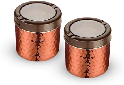 TRUEWARE Stainless Steel Lift up Tea Coffee Container | Set of 2 | Stainless Steel | Sugar Coffee Container | Sugar Coffee Canister |Tea, Sugar Coffee Jar | 500 ML Each | Air tight | BPA Free | 100% Stainless Steel |Odour Proof | Kitchen Storage | Kitchen accesseroies | Kitchen Jar| Copper Finish