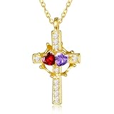 Garnet Amethyst Jewellery January February Birthstone Gold Crown Cross Necklace Sterling Silver Crown with Cross Necklace Faith Jewellery Birthday Valentine's Day Gift for Wife Mom Grandma